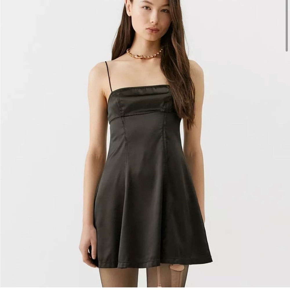 Urban Outfitters Satin Spaghetti Strap Black Mini Slip Dress Large